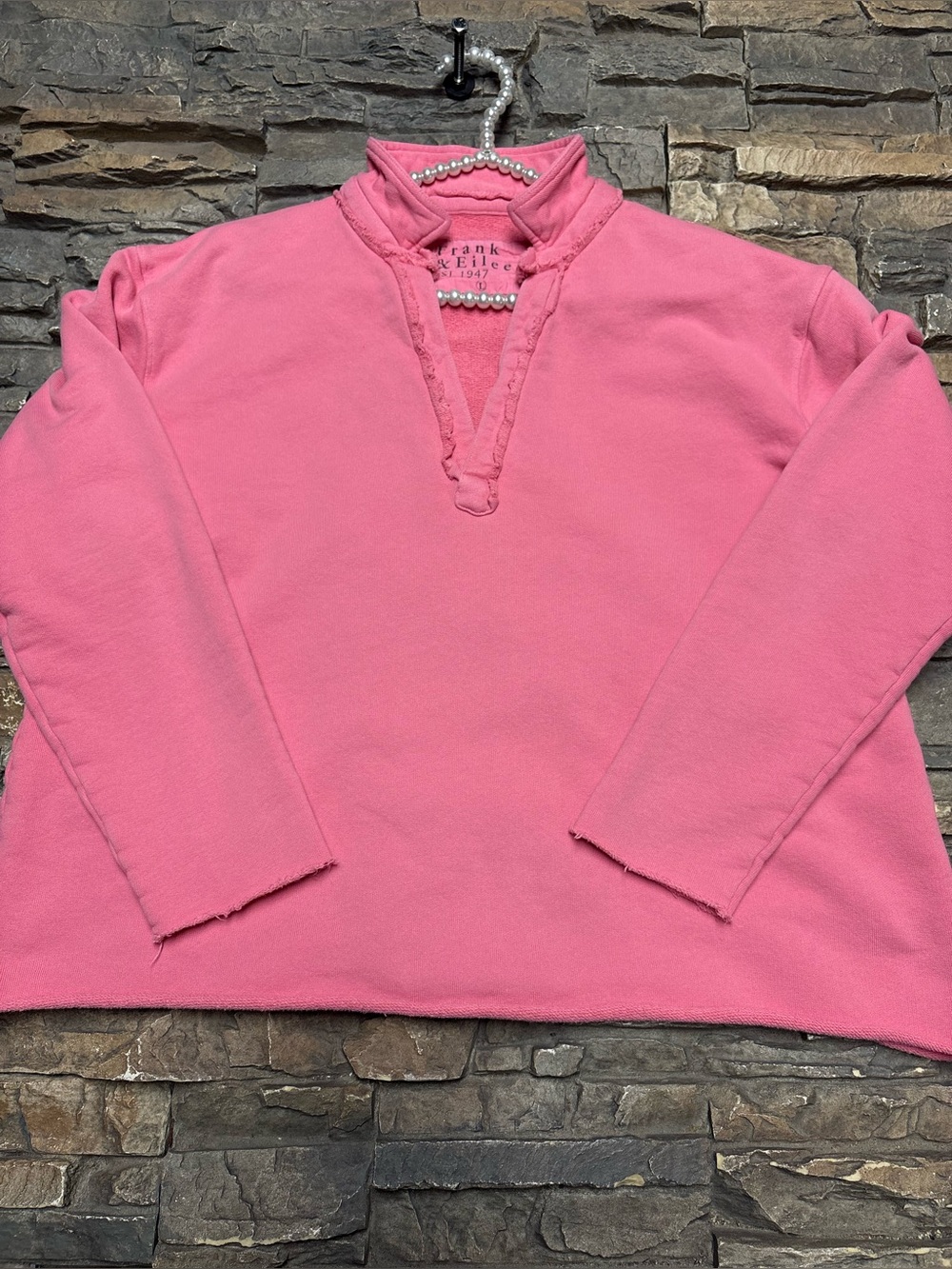 Frank and Eileen Patrick Vintage Jersey Popover Henley Pink Coral Large